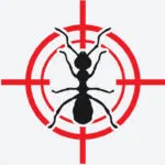Ant inside target graphic showing ant treatment and control services in Canberra